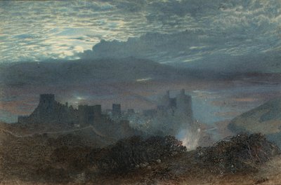 Kasteel met een estuarium daarachter door Alfred William Hunt