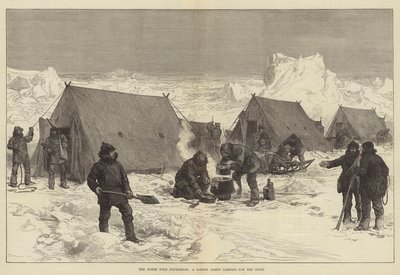 De Noordpool Expeditie, een Sledepartij kampeert voor de Nacht door Alfred William Hunt