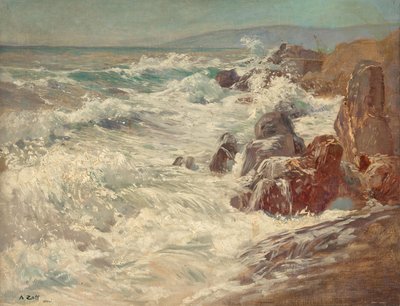 Surfen aan de kust van Nervi door Alfred Zoff