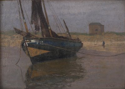 Vissersboot aan de Belgische kust door Alfred Zoff