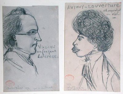 Portretten van Charles Nodier (1780-1844) of Gustave Planche (1808-57) en Alexandre Dumas Pere (1802-70) door Alfred de Musset
