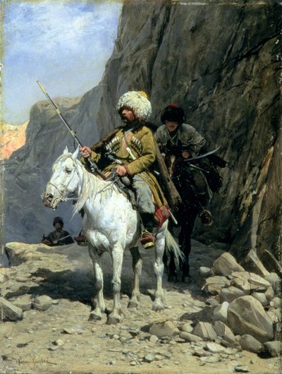 Circassians Patrouille, c.1885 door Alfred von Wierusz Kowalski