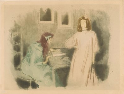 Twee meisjes in een interieur door Alfredo Müller (signed by artist)