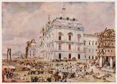 Bouw van het Paleis-Klooster van Mafra, Portugal door Alfredo Roque Gameiro