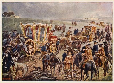 Koning Johan V van Portugal reist naar de Spaanse grens door Alfredo Roque Gameiro