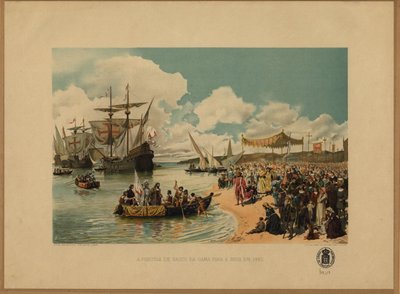 De aankomst van Vasco da Gama in India, ca. 1900 door Alfredo Roque Gameiro