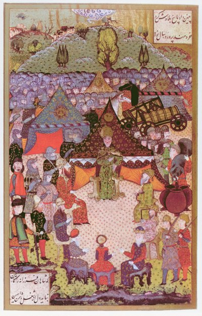 De koning van Hongarije, Lajos II (1506-26) in raad voor de slag bij Mohacs in 1526, 1558 door Ali Amir Beg