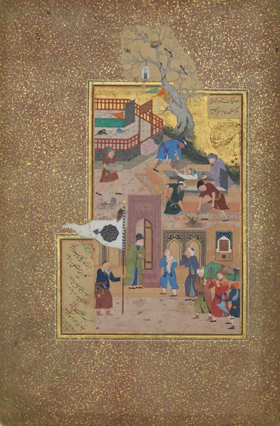 Begrafenisstoet, Folio 35r uit een Mantiq al-tair Taal van de Vogels, A.H. 892 A.D. 1487 door Ali Mashhadi