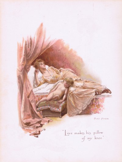 Liefde maakt zijn kussen van mijn knie, uit Some Old Love Songs gepubliceerd door Hildesheimer & Faulkner, 1892 door Alice Havers