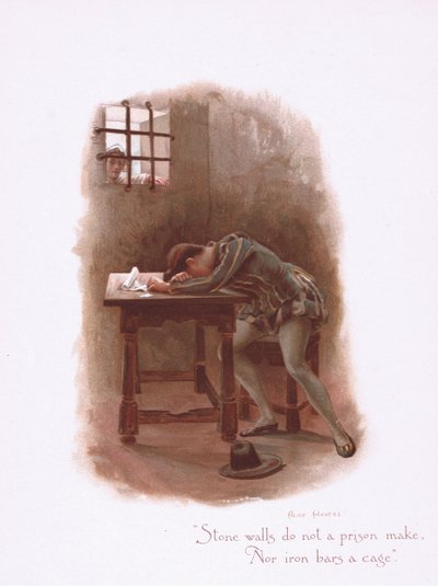 Stenen muren maken geen gevangenis, uit Some Old Love Songs gepubliceerd door Hildesheimer & Faulkner, 1892 door Alice Havers