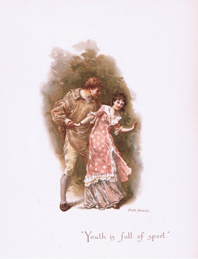 Jeugd is vol van plezier, uit Some Old Love Songs gepubliceerd door Hildesheimer & Faulkner, 1892 door Alice Havers