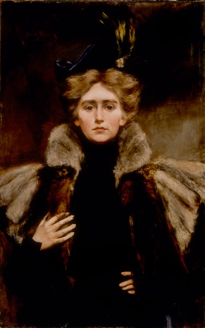Natalie in bontcape, 1897 door Alice Pike Barney