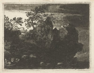 Grote rotspartij bij rivier door Allaert van Everdingen