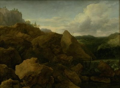 Berglandschap met waterval door Allaert van Everdingen