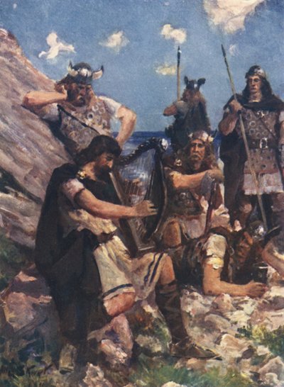 Verkleed als een Oude Bard, Koning Alfred kwam naar het Kamp van de Woeste Denen door Allan (after) Stewart