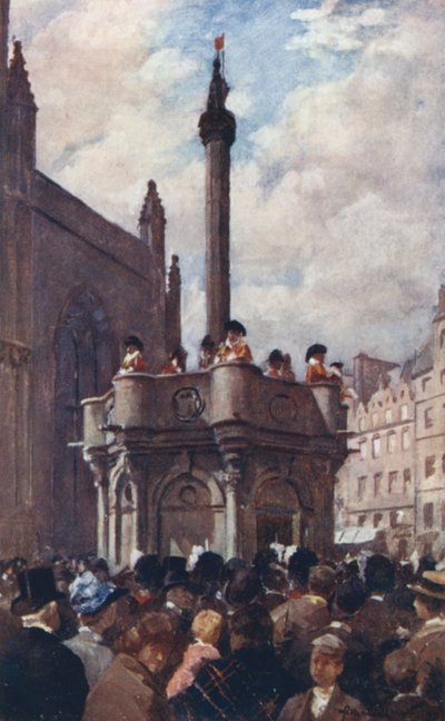 Een Koninklijke Proclamatie vanaf de Mercat Cross door Allan Stewart