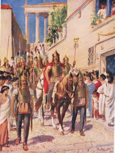 Alarik de Goot betreedt Athene in 395, illustratie uit 