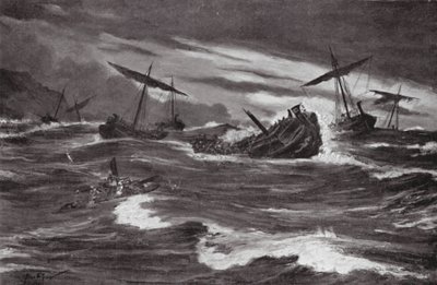 De vloot van Xerxes in de baai van Casthanea door Allan Stewart