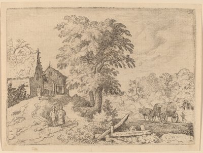 Kar met twee trekpaarden door Allart van Everdingen