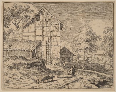 Huisje met twee ladders door Allart van Everdingen
