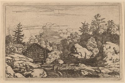 Huisjes aan de oever, waarschijnlijk ca. 1645-1656 door Allart van Everdingen