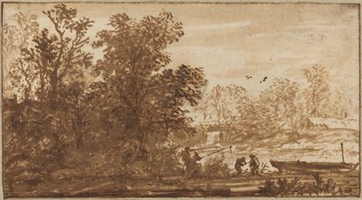 Visser in een rivierlandschap door Allart van Everdingen