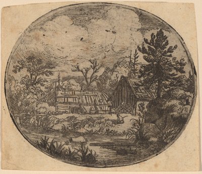 Hamlet aan de oever van een rivier door Allart van Everdingen