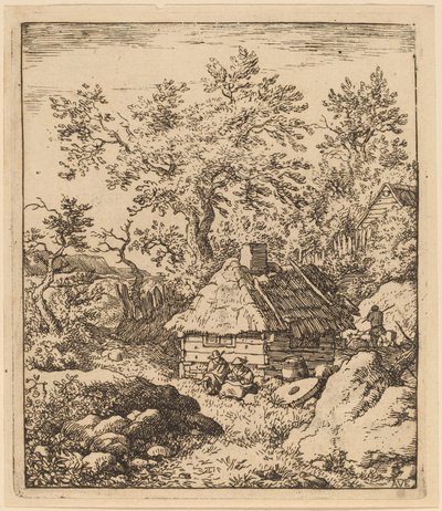 Landschap met molensteen bij een vat, waarschijnlijk ca. 1645-1656 door Allart van Everdingen