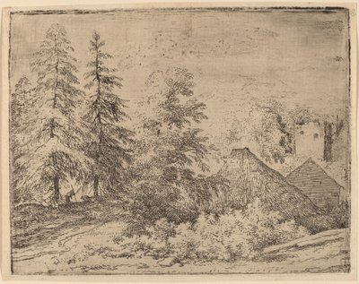 Man tussen twee dennenbomen, waarschijnlijk ca. 1645-1656 door Allart van Everdingen