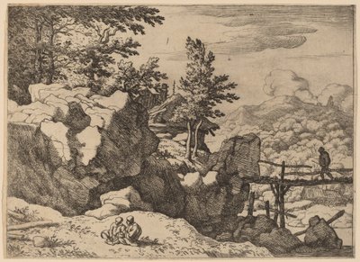 Man op een Kleine Houten Brug, waarschijnlijk ca. 1645-1656 door Allart van Everdingen