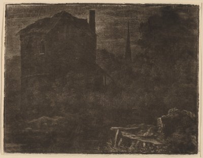 Nachtelijk Landschap met Huis en Kerkspits door Allart van Everdingen