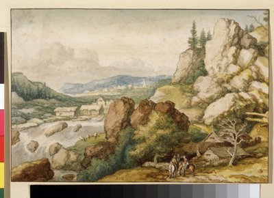 Landschap met drie ruiters door Allart van Everdingen