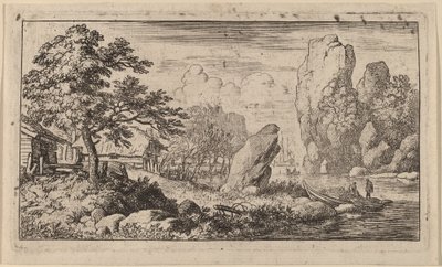 Puntige rots aan de oever van een rivier door Allart van Everdingen