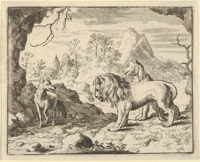 Renard Overtuigt de Leeuw en Leeuwin van het Vinden van een Schat die Zijn Vader van Hen Stal..., 1650-75 door Allart van Everdingen