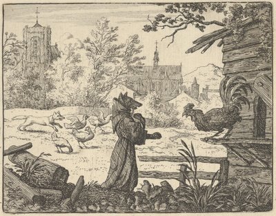 Renard, Vermomd als een Monnik, Wint het Vertrouwen van de Haan, 1650-75 door Allart van Everdingen