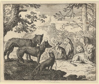 Renards ouders vragen zich van het hof te mogen terugtrekken, uit "Renard de Vos" van Hendrick van Alcmar door Allart van Everdingen