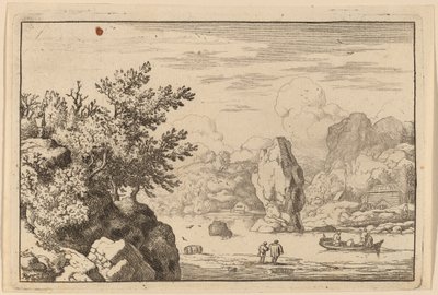 Rots in het midden van een rivier door Allart van Everdingen