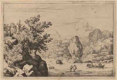 Rots in het midden van een rivier, waarschijnlijk ca. 1645-1656 door Allart van Everdingen