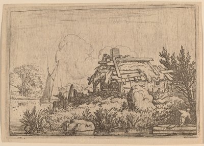Vervallen Huisje, Omgeven door Water door Allart van Everdingen