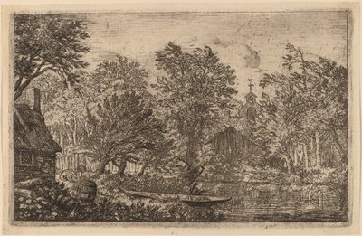 Bootje aan een Rivieroever, waarschijnlijk ca. 1645-1656 door Allart van Everdingen