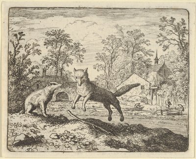De Das Geeft als Straf om Drie Keer Over een Stok op de Grond te Springen, 1650-75 door Allart van Everdingen