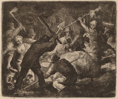 De beer aangevallen door de boeren door Allart van Everdingen