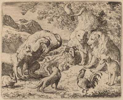 De beer smeekt de leeuw om gerechtigheid, waarschijnlijk ca. 1645-1656 door Allart van Everdingen