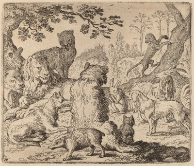 De Leeuw Beveelt een Massale Aanval op Reynard, waarschijnlijk ca. 1645-1656 door Allart van Everdingen