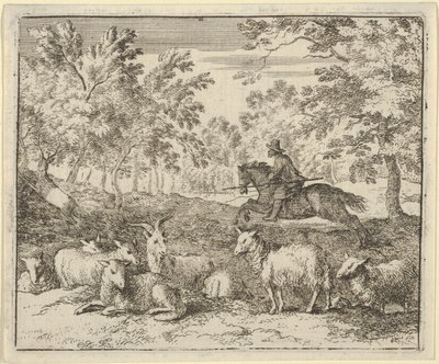 De herder te paard jaagt op het hert door Allart van Everdingen