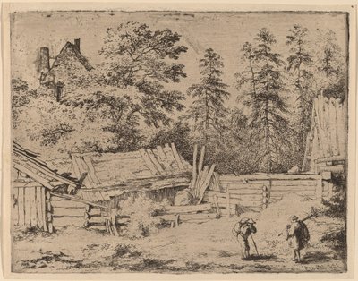 Drie huisjes door Allart van Everdingen