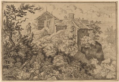 Drie Huisjes op een Rots, waarschijnlijk ca. 1645-1656 door Allart van Everdingen