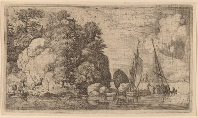 Twee Boten op een Brede Rivier door Allart van Everdingen