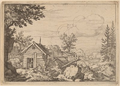 Twee mannen in de deuropening van een hut, waarschijnlijk ca. 1645-1656 door Allart van Everdingen