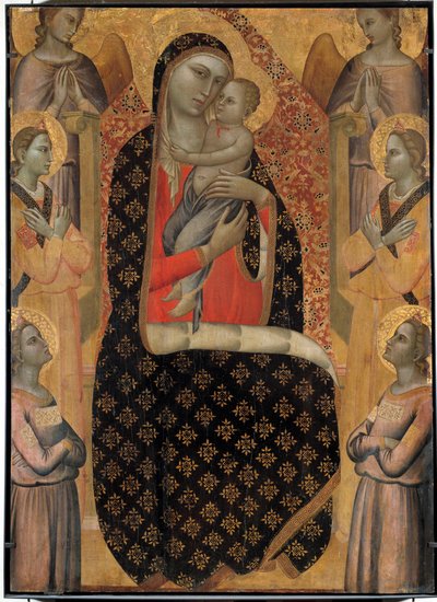 De Majestueuze Maagd omringd door zes engelen Altaarstuk door Allegretto Nuzi (1350-1375). Dim. 138 x 99 cm. Avignon, museum van het kleine paleis door Allegretto Nuzi